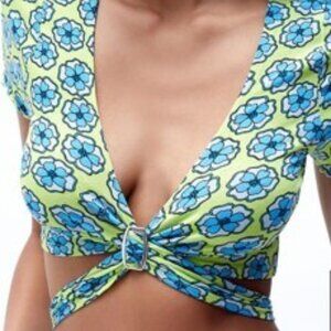Beautiful Floral Pac Cares Yello-Lime with Blue Flowers. Size S